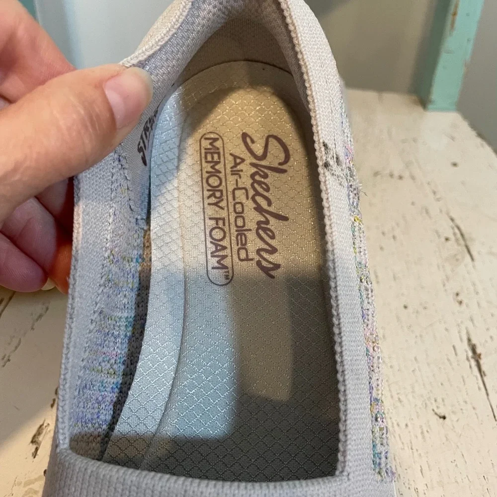 Skechers Womens Air Cooled Sherbert Skies Slip-On Sneakers Grey Multi Woven Sz 8